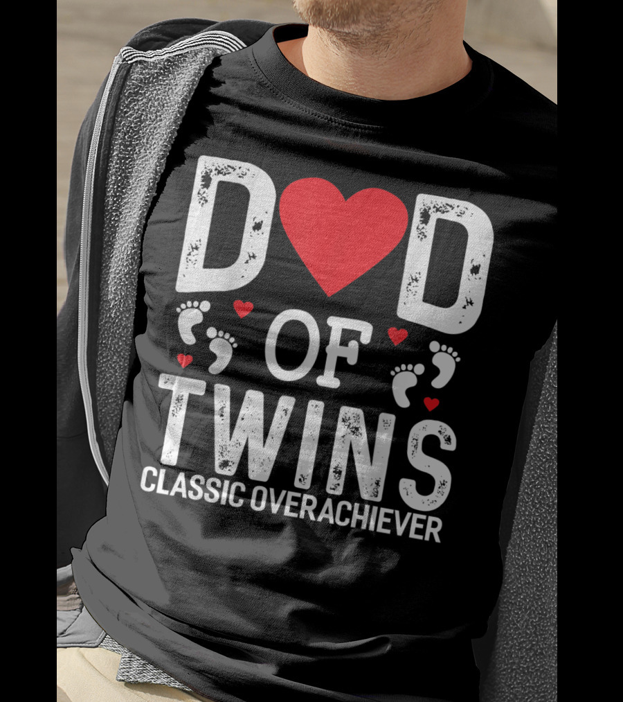 Dad Of Twins Heart Footprints Classic Overachiever Twins T-Shirt