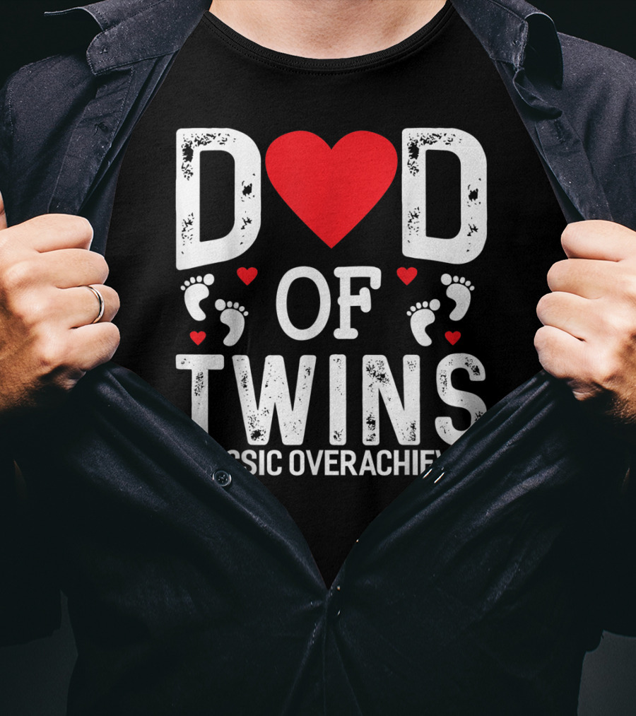Dad Of Twins Heart Footprints Classic Overachiever Twins T-Shirt