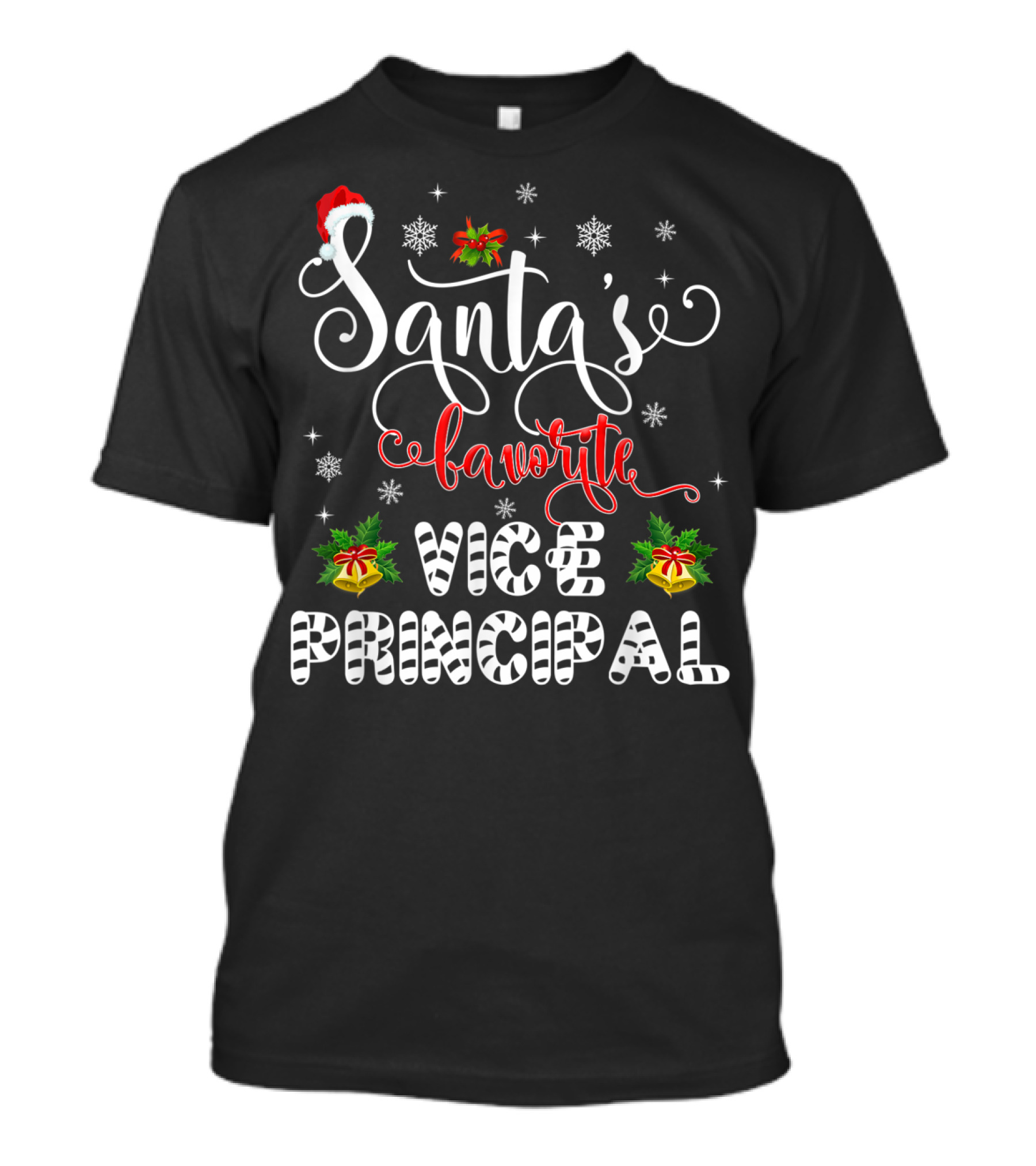 Santa's Favorite Vice Principal Christmas Holiday Snowflakes And Bells T-Shirt