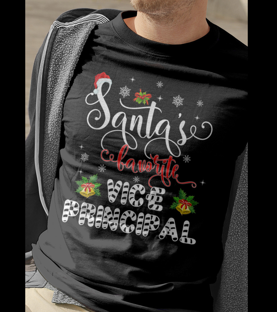 Santa's Favorite Vice Principal Christmas Holiday Snowflakes And Bells T-Shirt