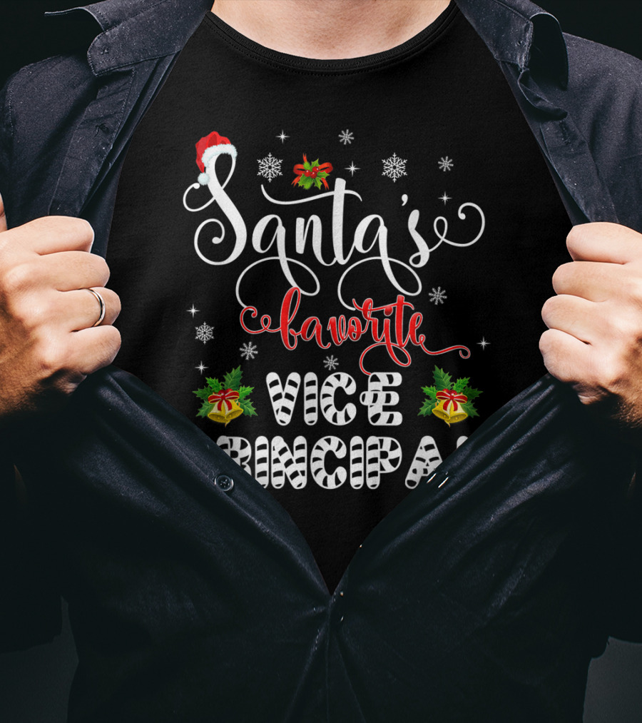 Santa's Favorite Vice Principal Christmas Holiday Snowflakes And Bells T-Shirt