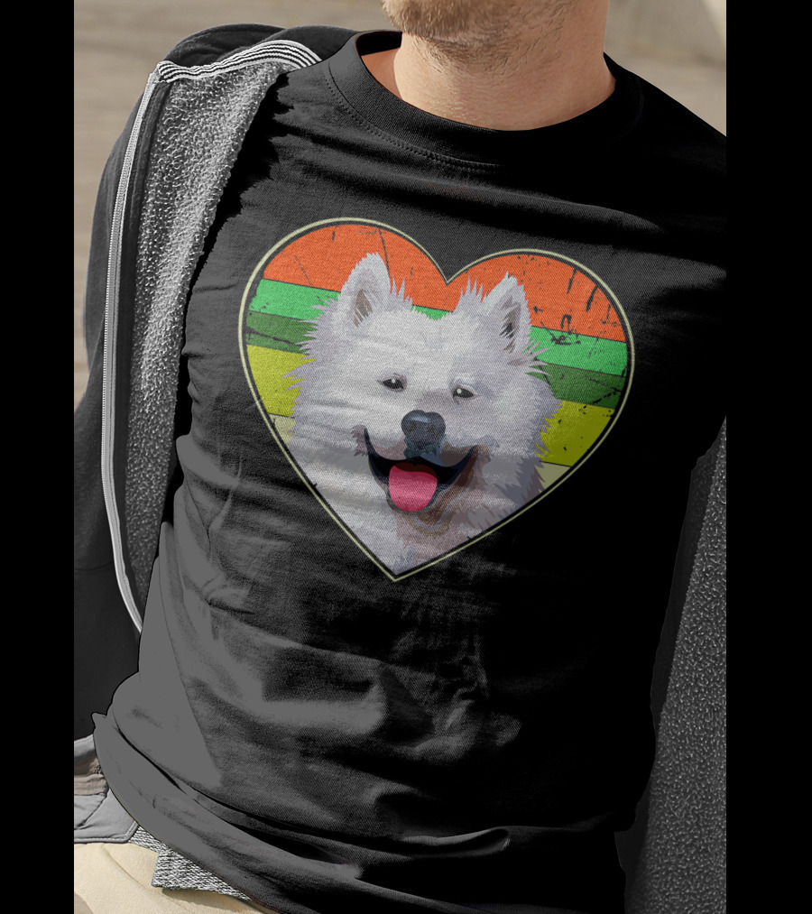 Heart American Eskimo Dog Rainbow Stripes T-Shirt