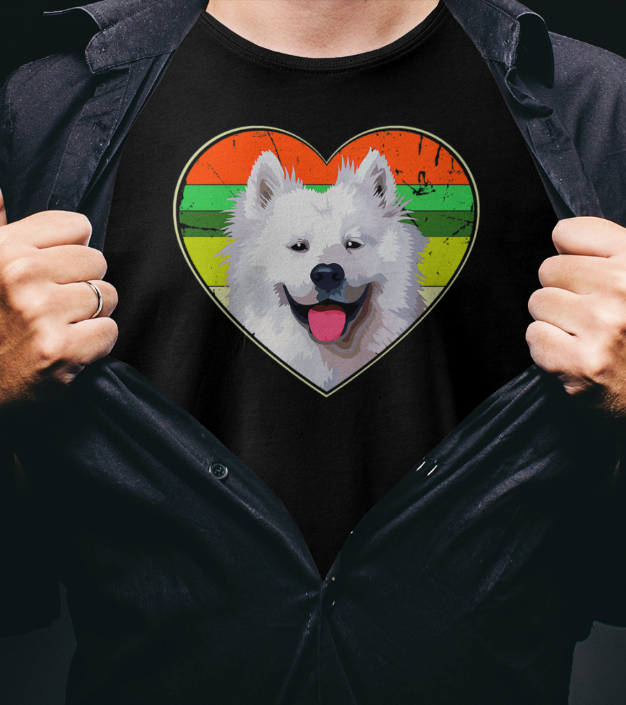 Heart American Eskimo Dog Rainbow Stripes T-Shirt