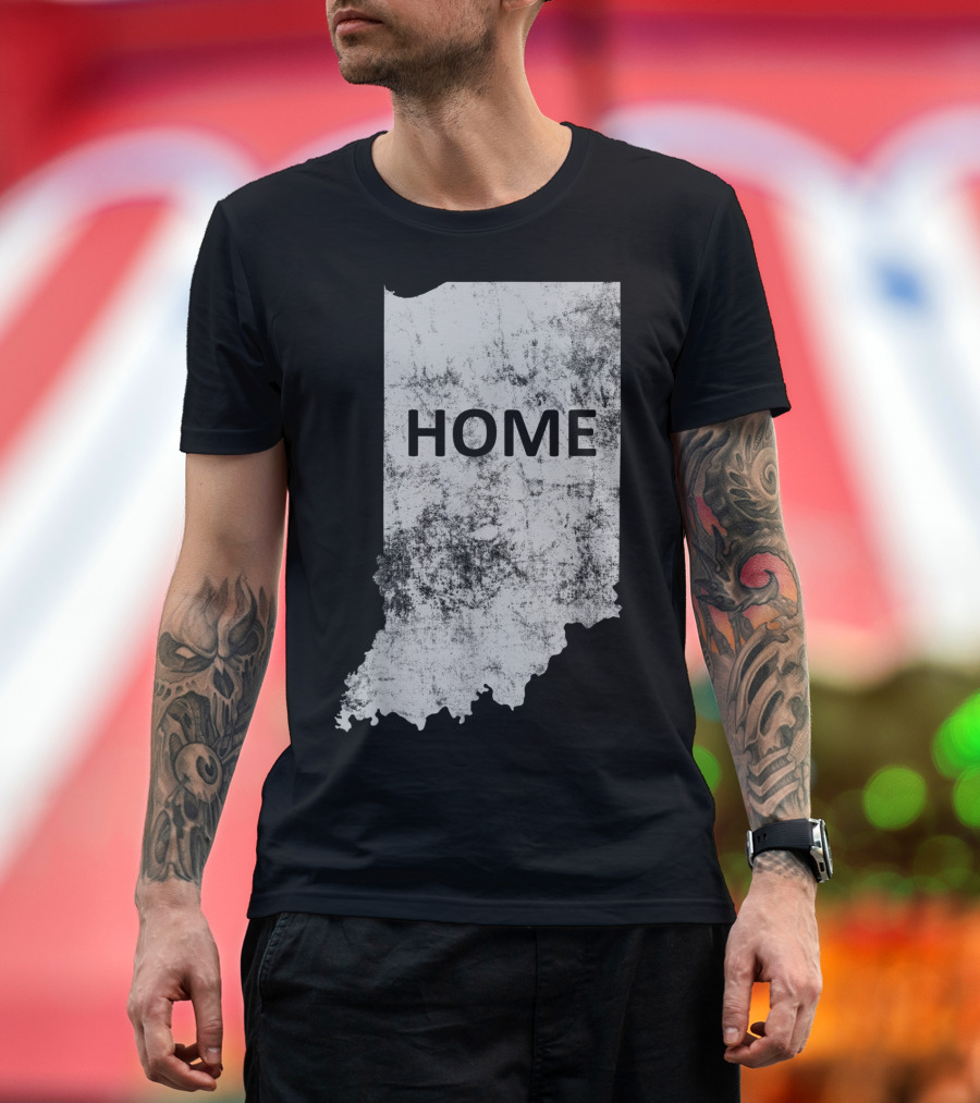 Indiana Home State Grunge Text Map T-Shirt