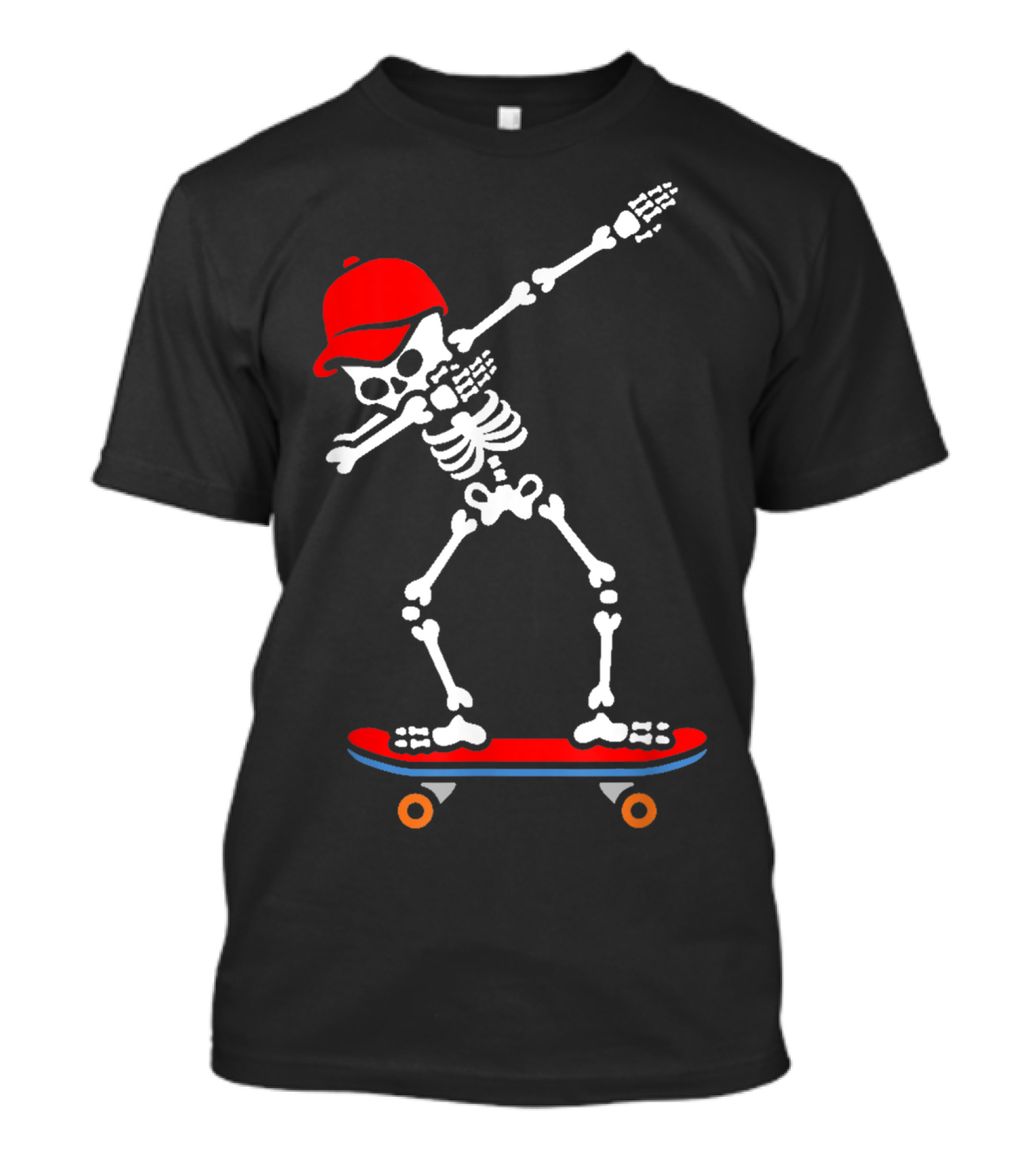 Dabbing Skeleton In Red Cap On Skateboard T-Shirt