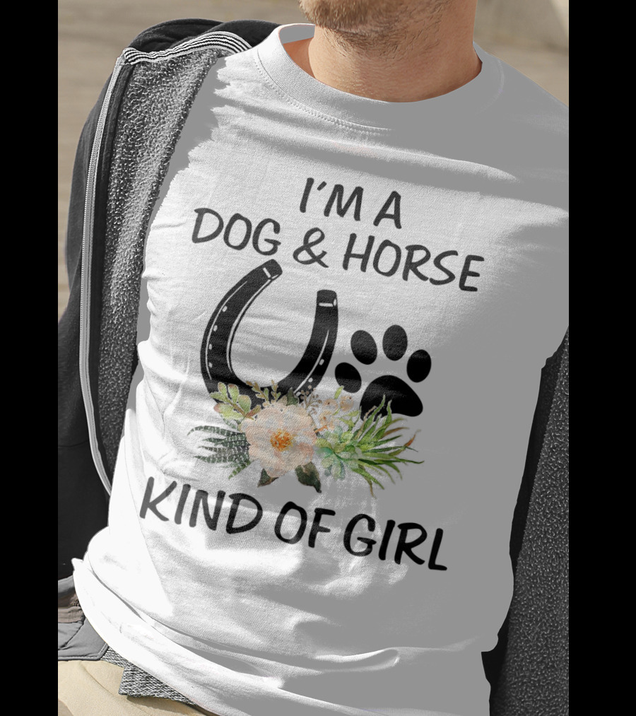 I'm A Dog And Horse Kind Of Girl Paw Print Horseshoe Floral T-Shirt