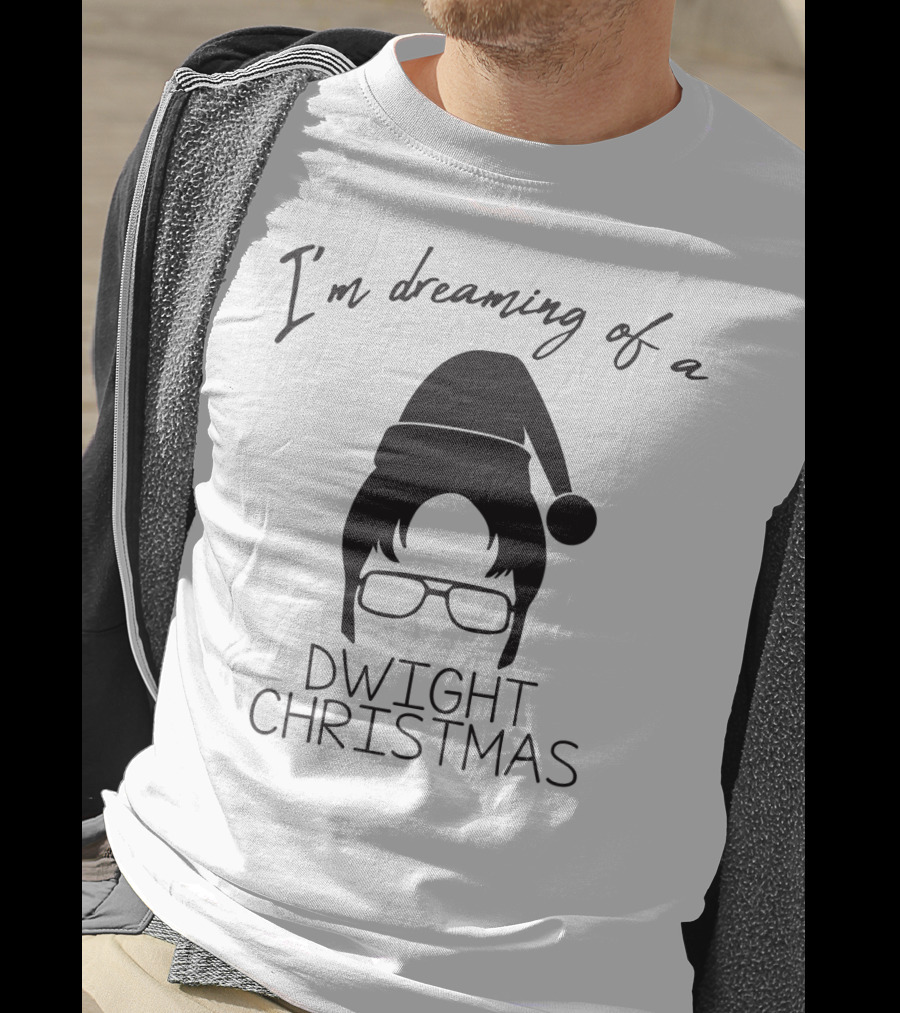 I'm Dreaming Of A Dwight Christmas Holiday Santa Hat Glasses T-Shirt