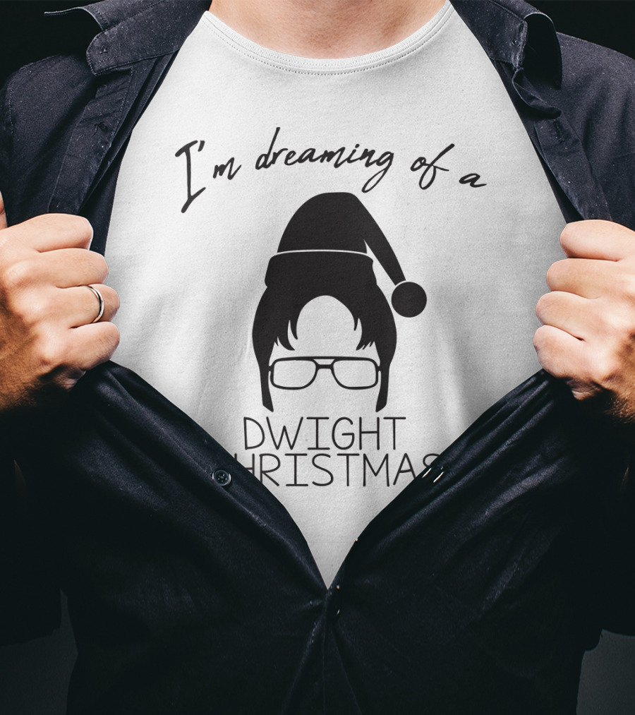 I'm Dreaming Of A Dwight Christmas Holiday Santa Hat Glasses T-Shirt