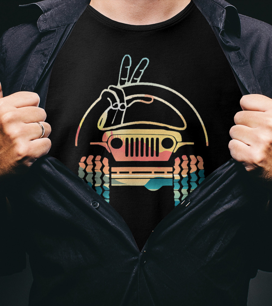 Jeep Lovers Peace Sign Wave Retro Jeep T-Shirt