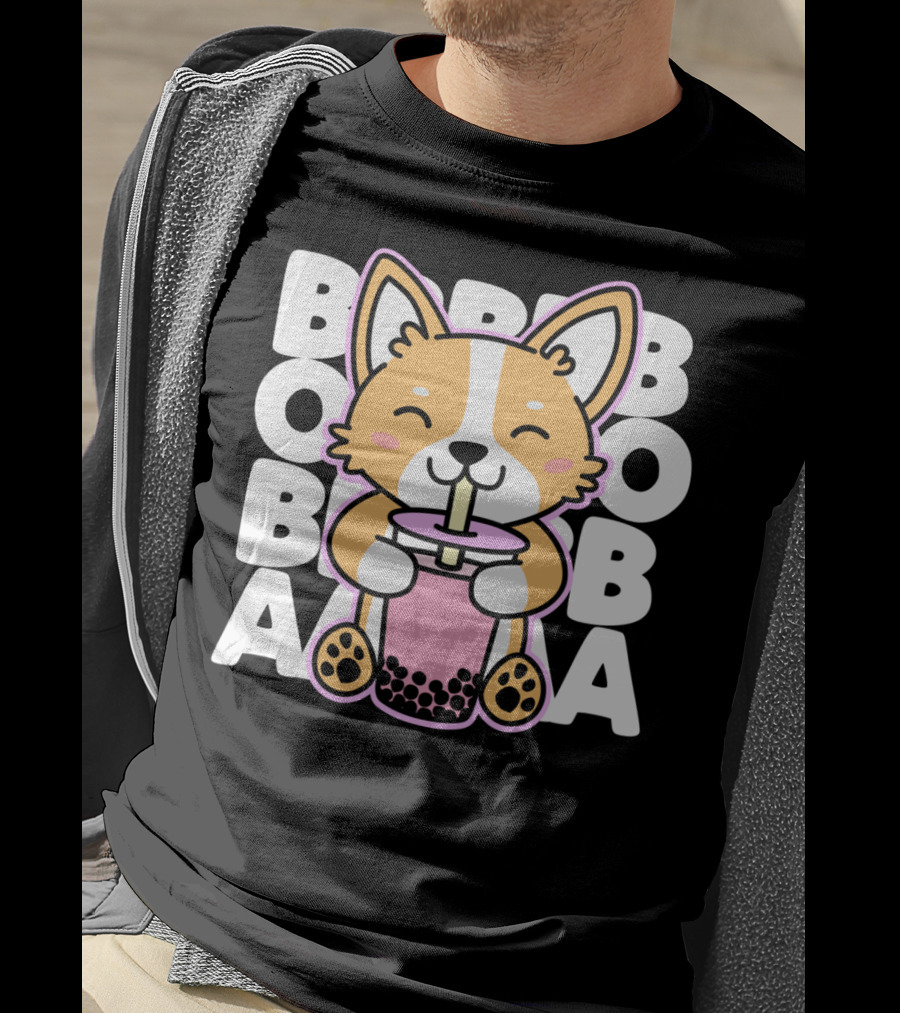 Kawaii Anime Corgi Boba Tea Cute Dog T-Shirt