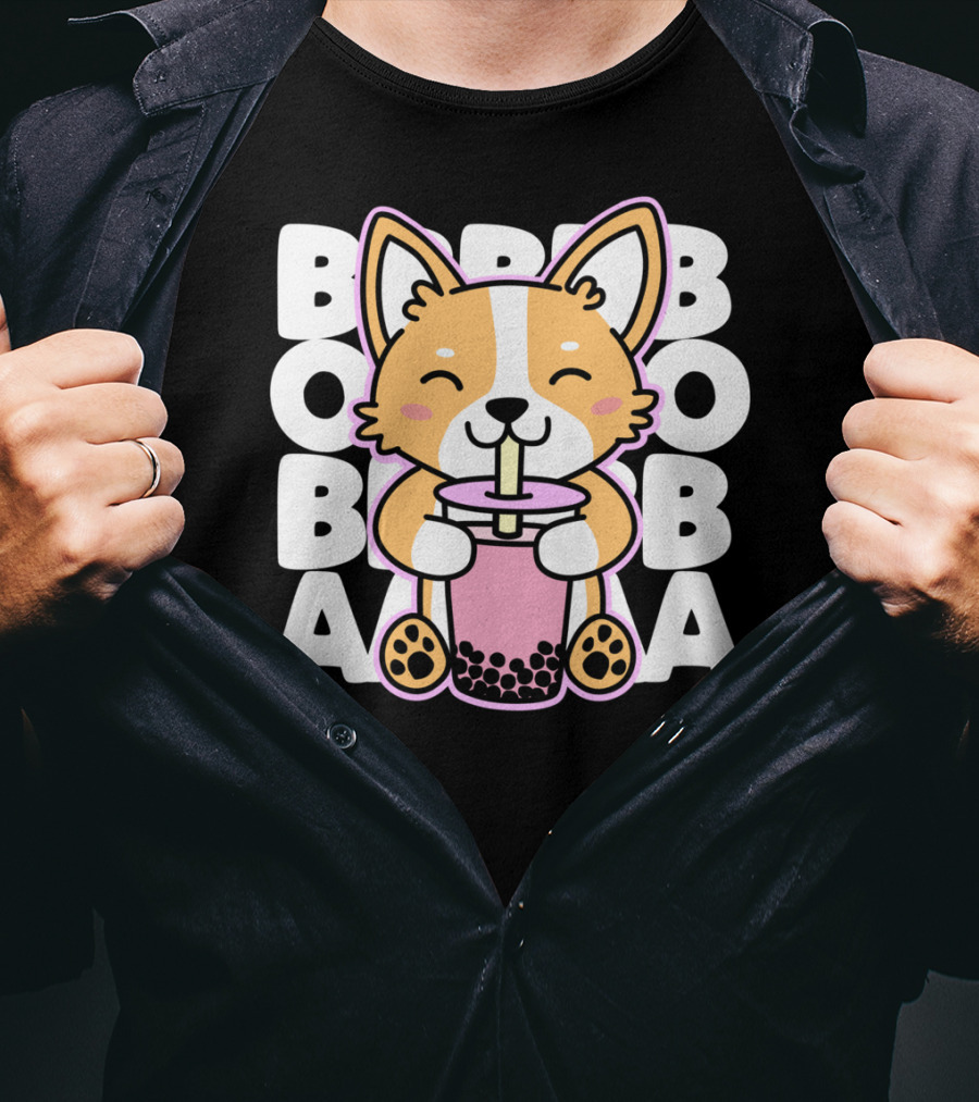Kawaii Anime Corgi Boba Tea Cute Dog T-Shirt