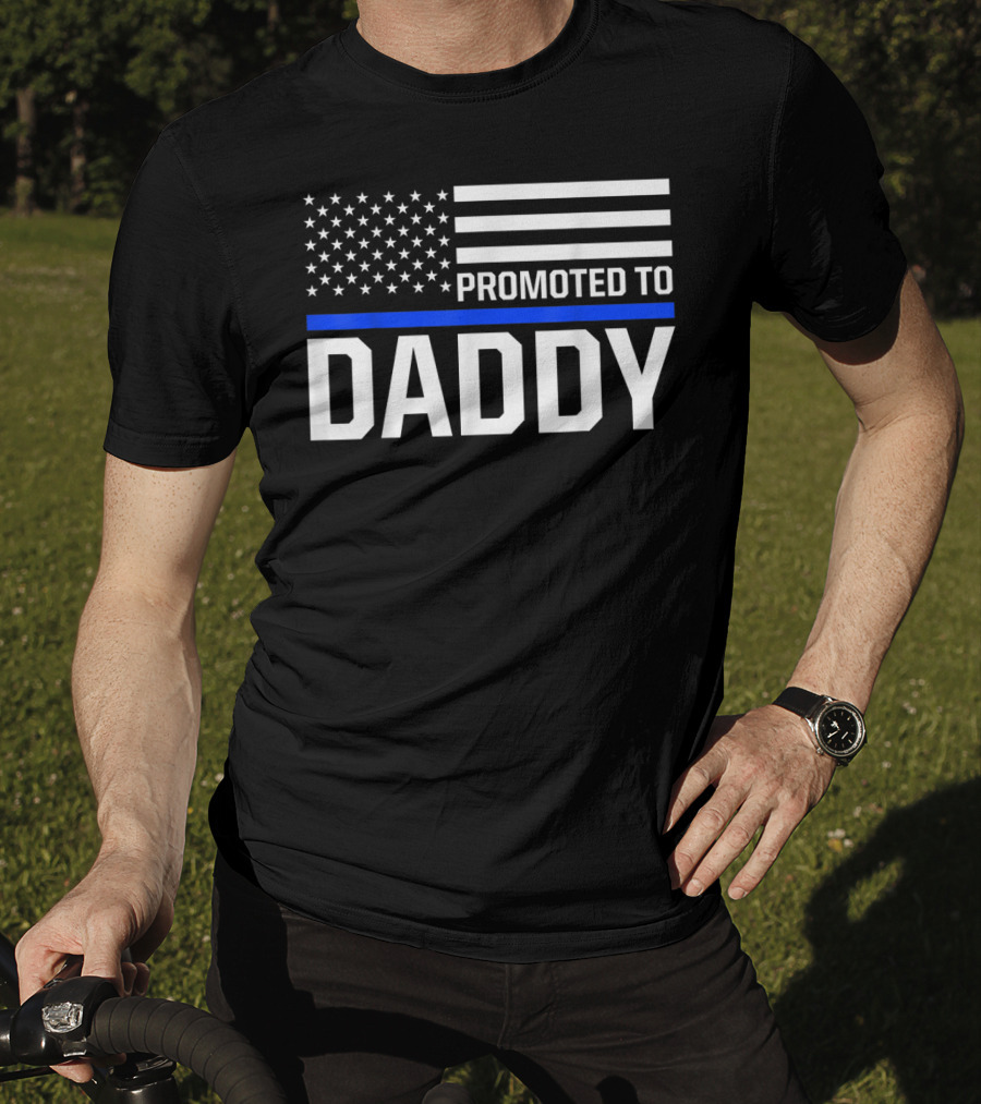 Mens Promoted To Daddy First Time Dad To Be Police Law Enforcement T-Shirt