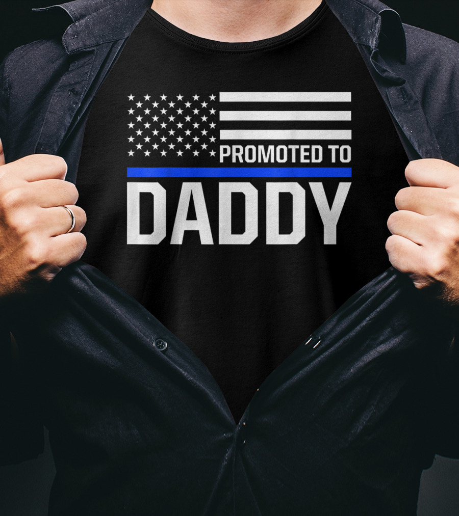 Mens Promoted To Daddy First Time Dad To Be Police Law Enforcement T-Shirt