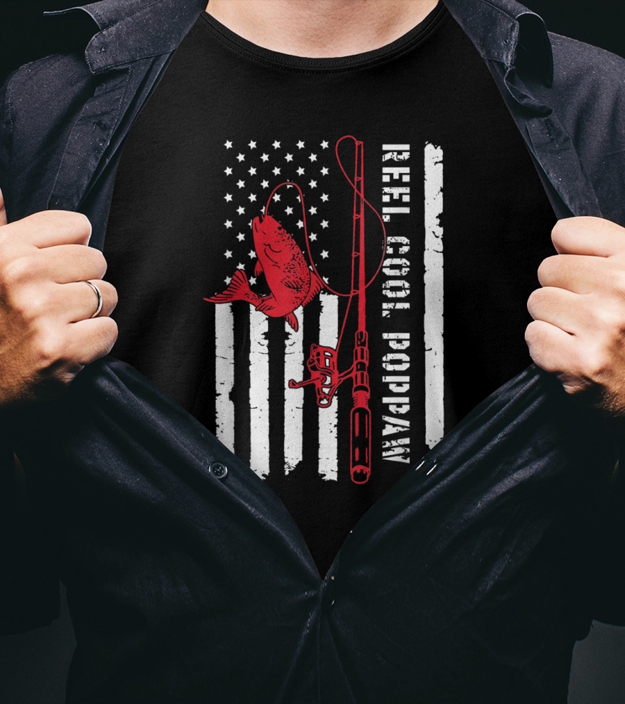Reel Cool Poppaw Fishing Rod Father American Flag Fish T-Shirt