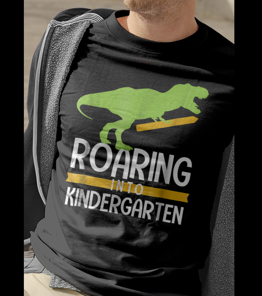 Roaring Into Kindergarten Back To School Dinosaur T-Shirt