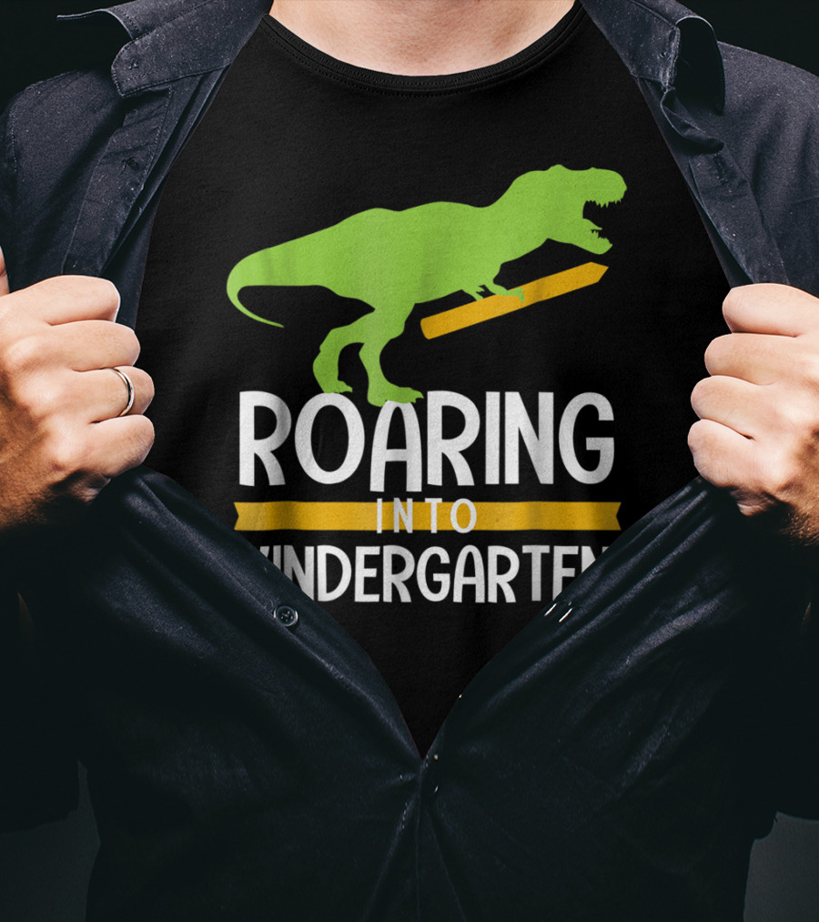 Roaring Into Kindergarten Back To School Dinosaur T-Shirt