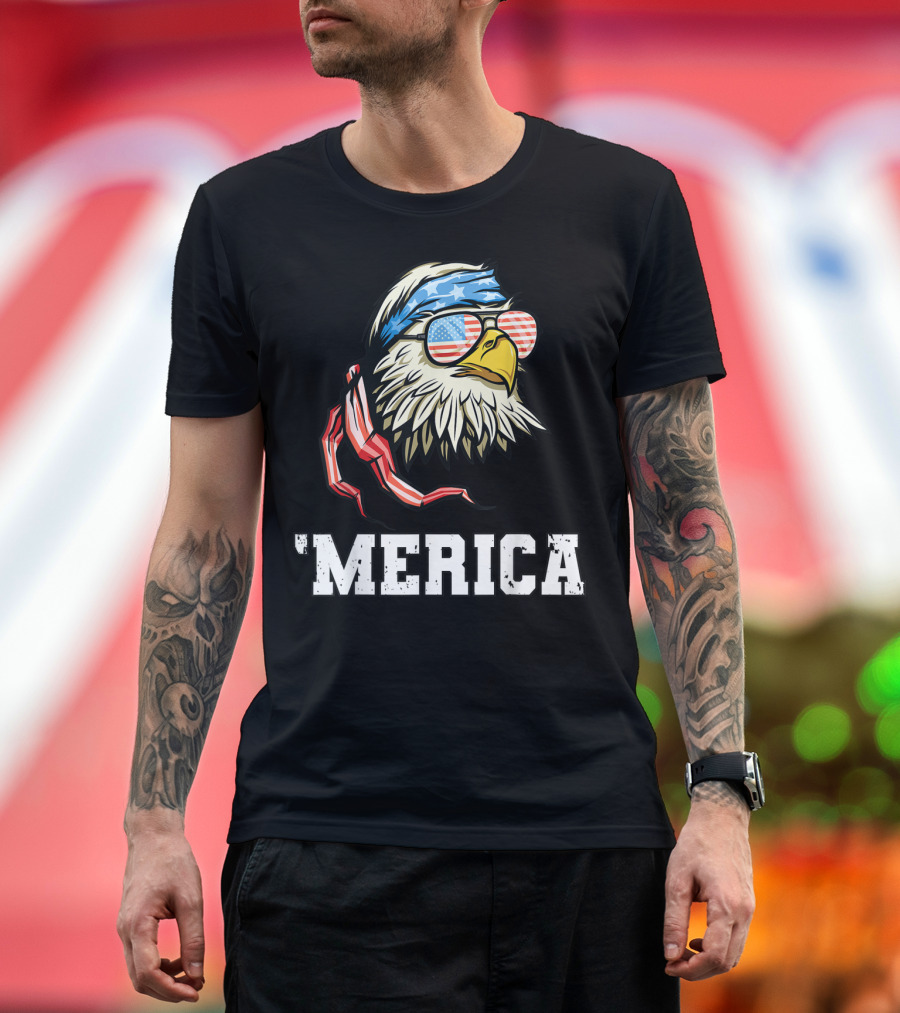 'Merica Bald Eagle USA Flag Bandana and Sunglasses T-Shirt