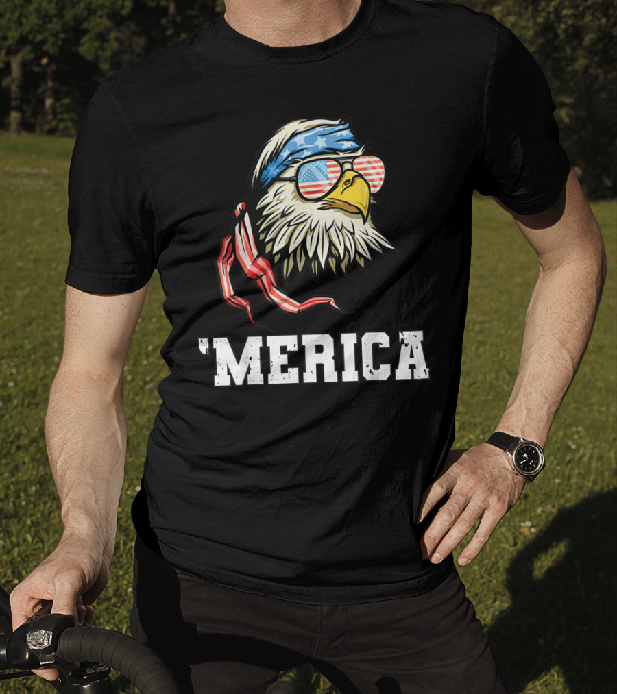 'Merica Bald Eagle USA Flag Bandana And Sunglasses T-Shirt