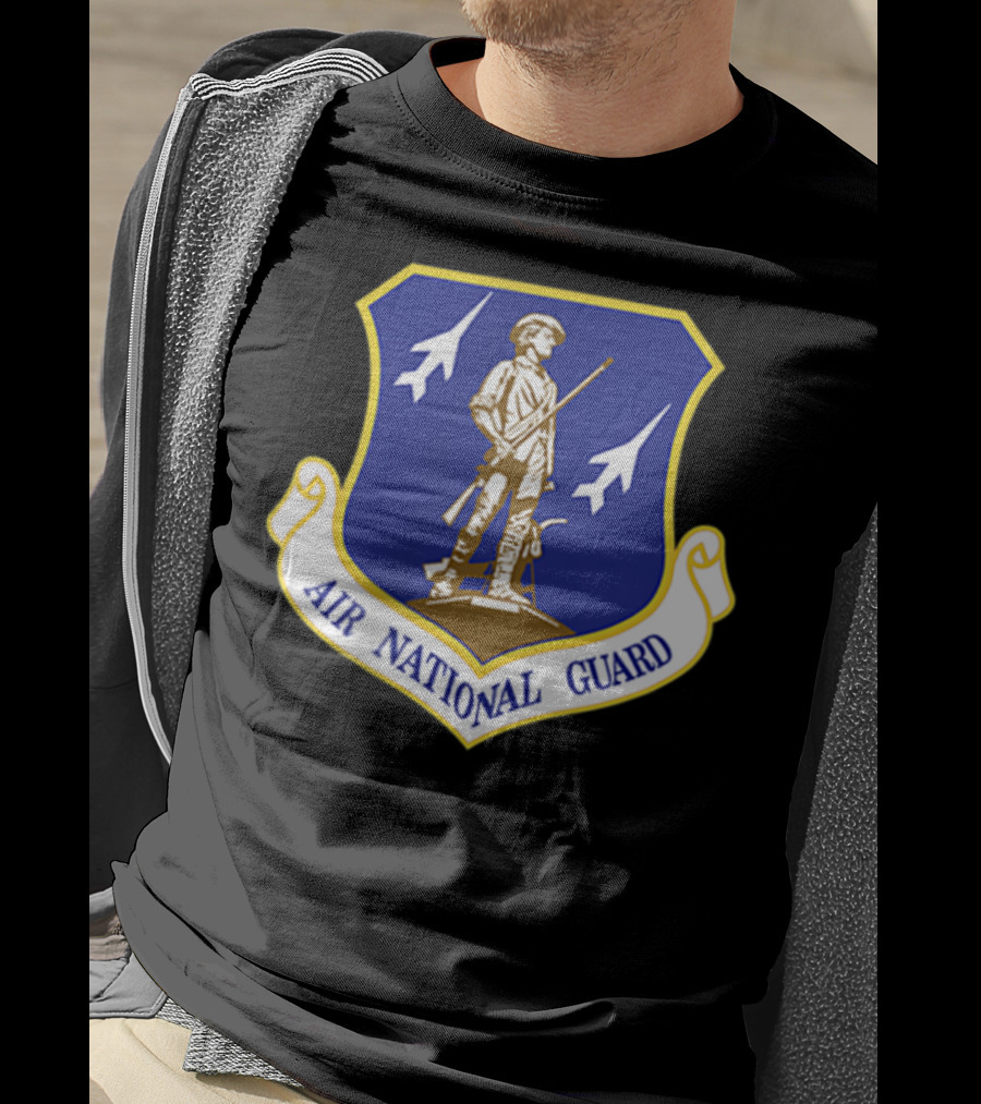 Air National Guard Military Veteran Morale PT Stat Shield Logo With Soldier And Jets T-Shirt