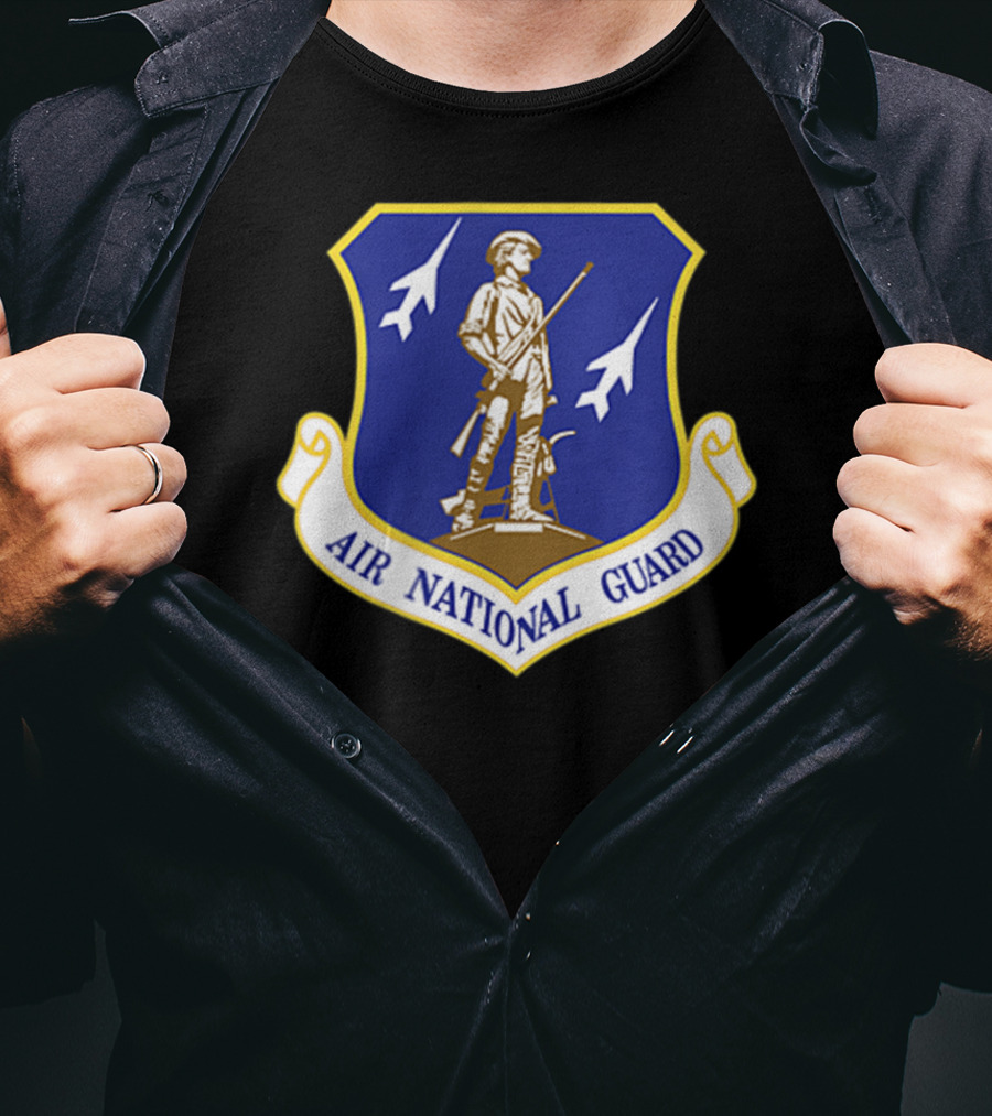 Air National Guard Military Veteran Morale PT Stat Shield Logo With Soldier And Jets T-Shirt