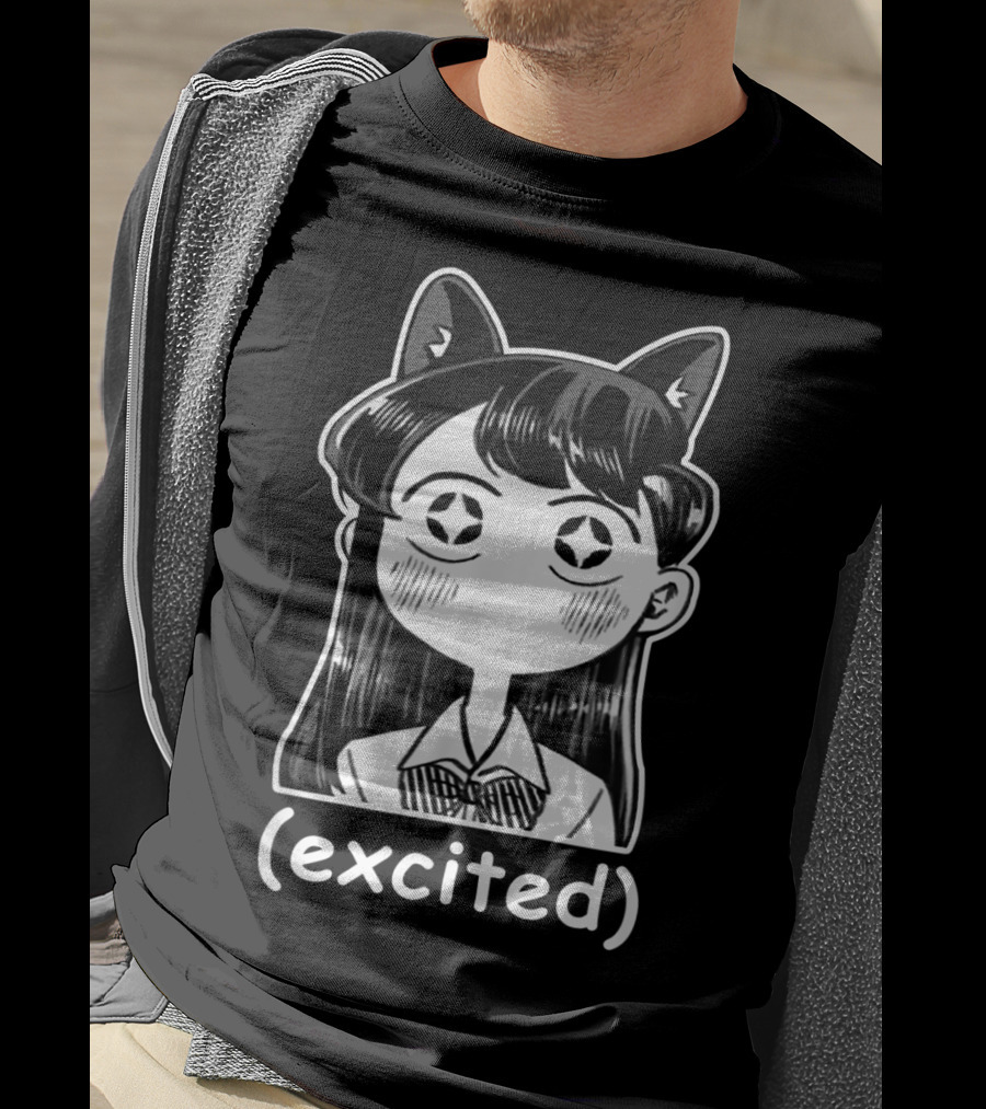 Anime Manga Excited Komi San Cat Ears Meme With Excited Text T-Shirt