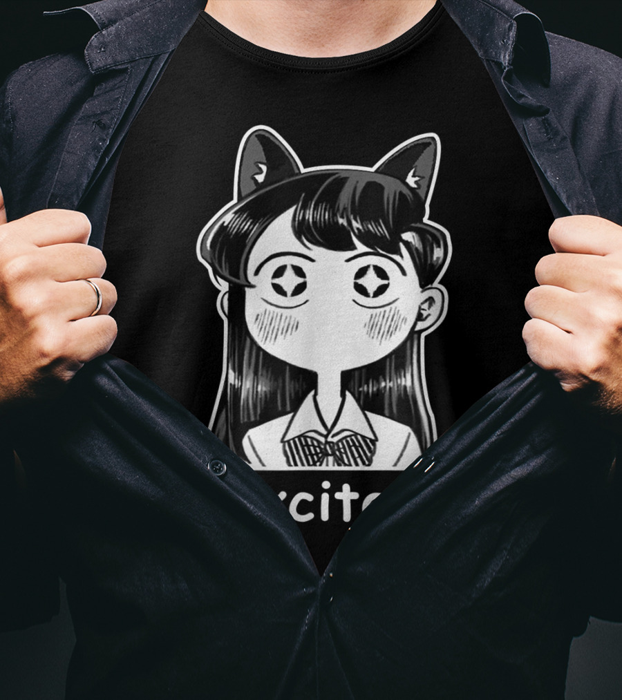 Anime Manga Excited Komi San Cat Ears Meme With Excited Text T-Shirt
