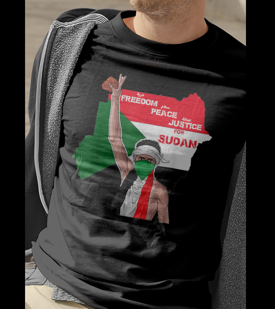 Freedom Peace Justice For Sudan Flag Arabic English Protester T-Shirt