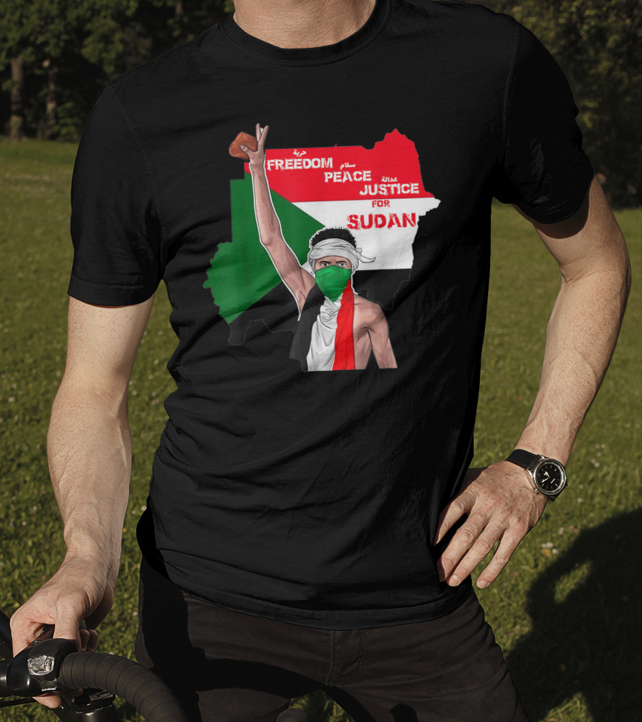 Freedom Peace Justice For Sudan Flag Arabic English Protester T-Shirt