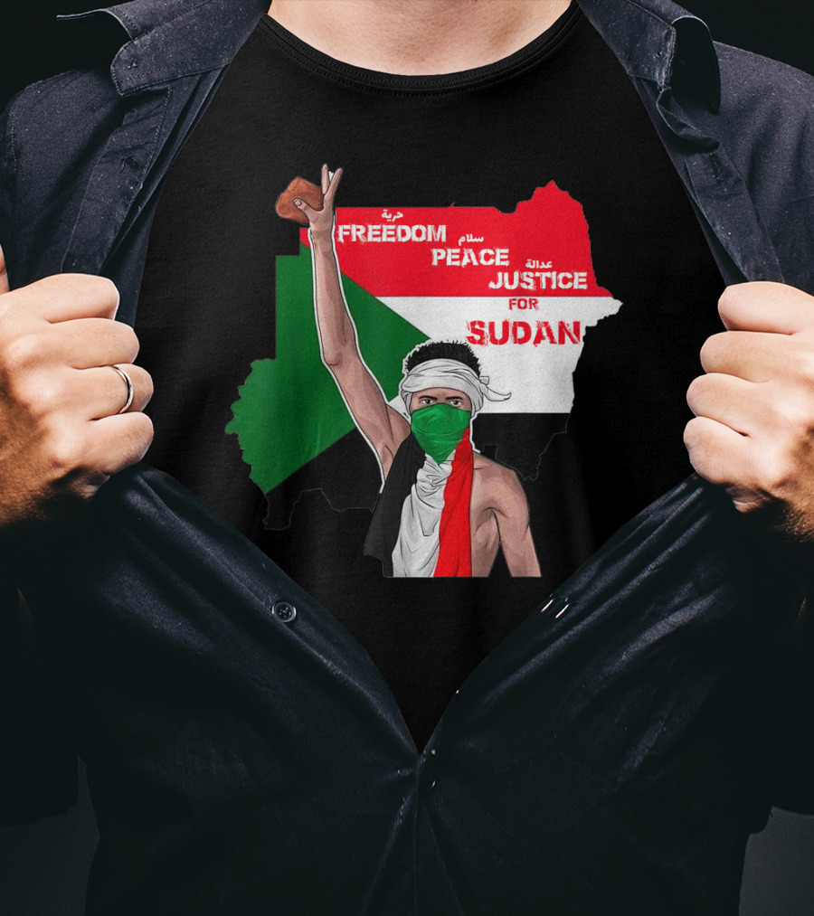 Freedom Peace Justice For Sudan Flag Arabic English Protester T-Shirt
