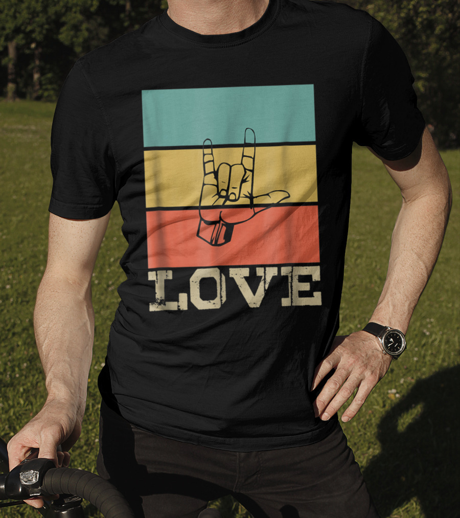 ASL Love Vintage Hand Sign Retro Color Blocks T-Shirt