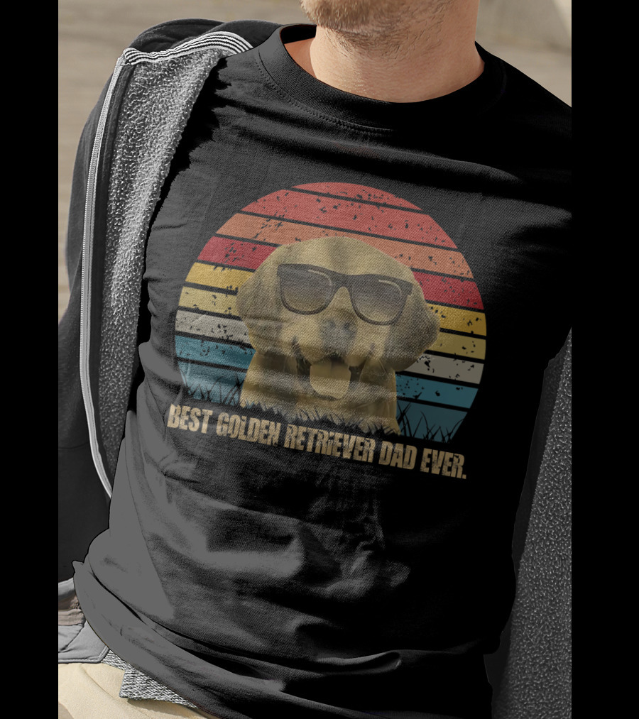 Best Golden Retriever Dad Ever Retro Sunglasses Dog Daddy Father's T-Shirt
