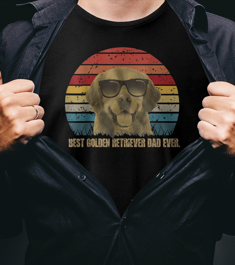 Best Golden Retriever Dad Ever Retro Sunglasses Dog Daddy Father's T-Shirt