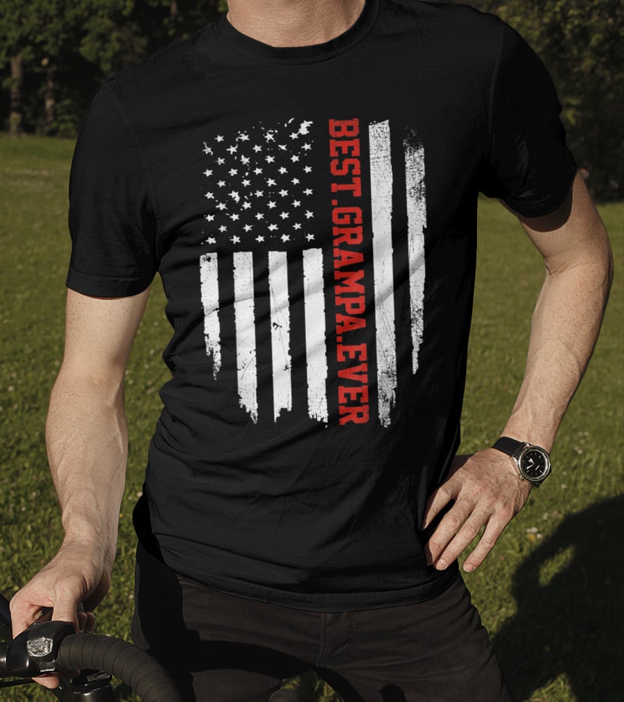 Best Grampa Ever Vintage USA Flag American T-Shirt