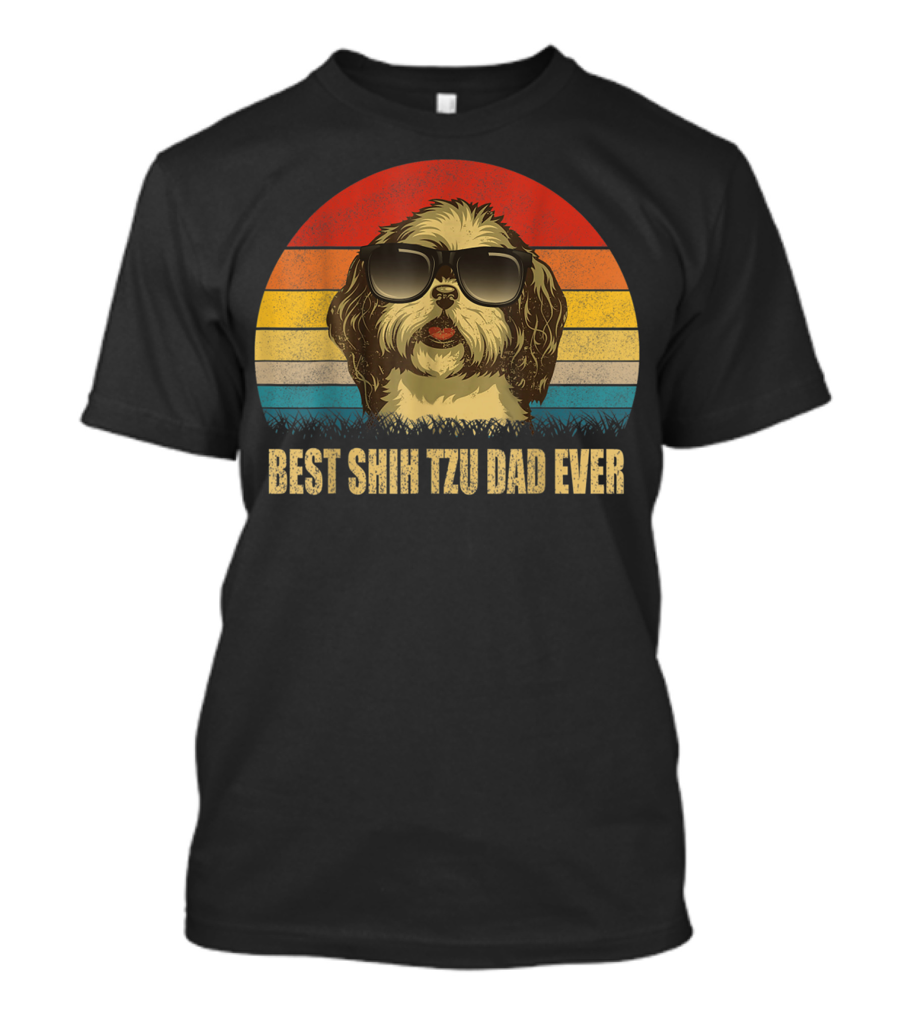Best Shih Tzu Dad Ever Retro Sunset Sunglasses Dog T-Shirt