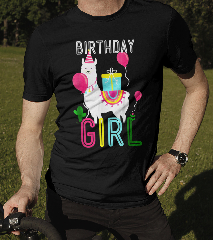 Birthday Girl Llama Cool Cute Alpaca With Balloons And Present T-Shirt
