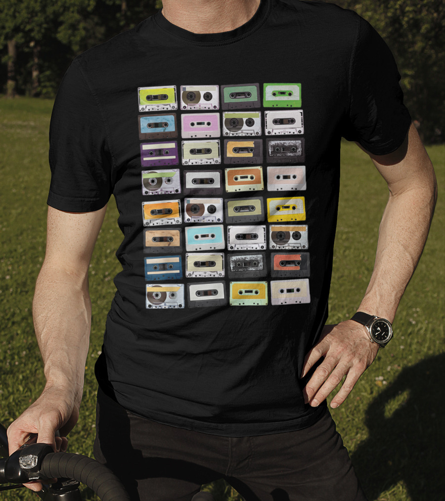 Colorful 1980s Cassette Tape Mixtapes Radio Music T-Shirt