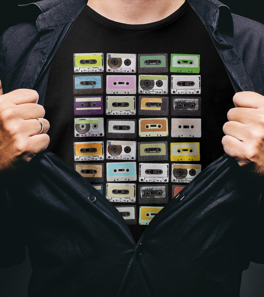 Colorful 1980s Cassette Tape Mixtapes Radio Music T-Shirt