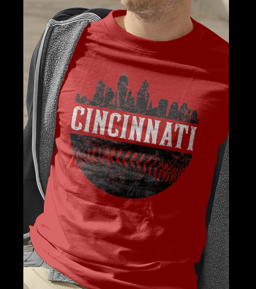 Cincinnati Ohio Skyline Baseball T-Shirt
