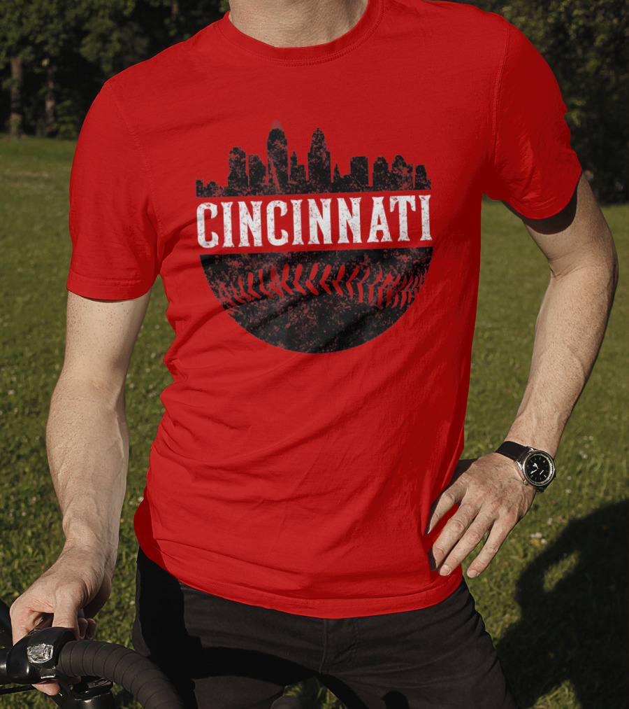 Cincinnati Ohio Skyline Baseball T-Shirt