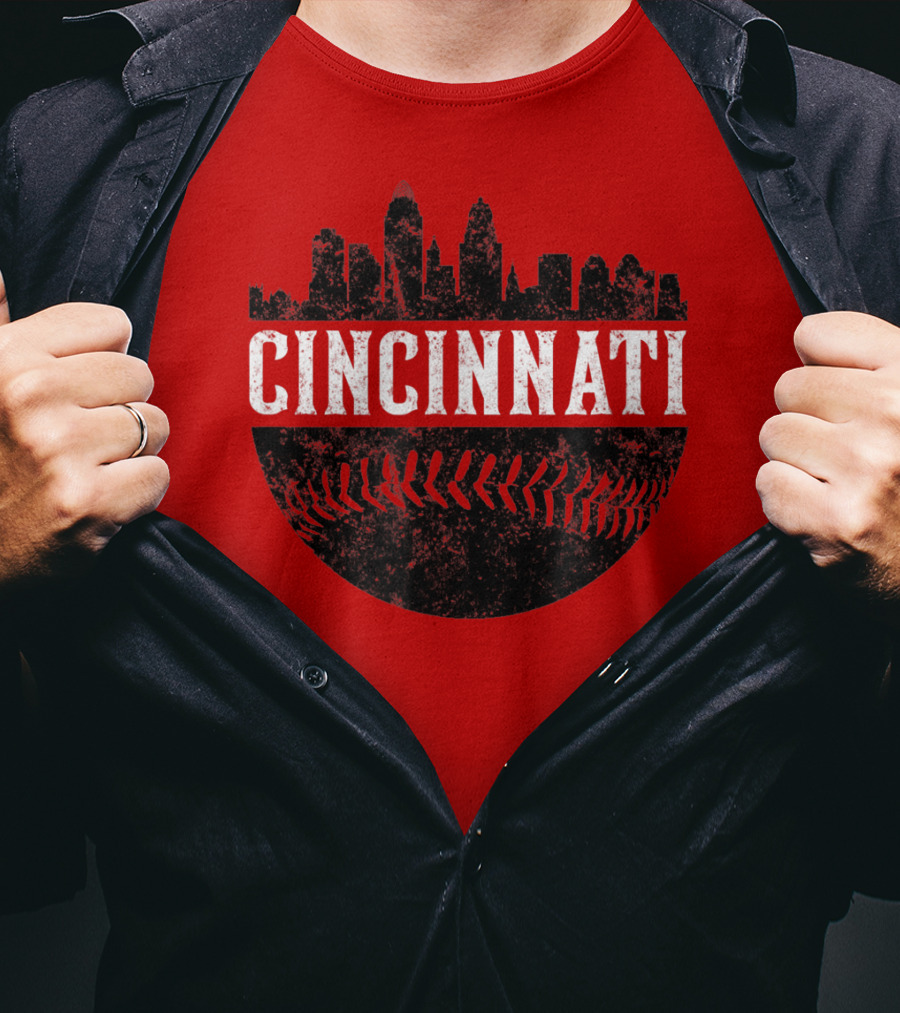Cincinnati Ohio Skyline Baseball T-Shirt