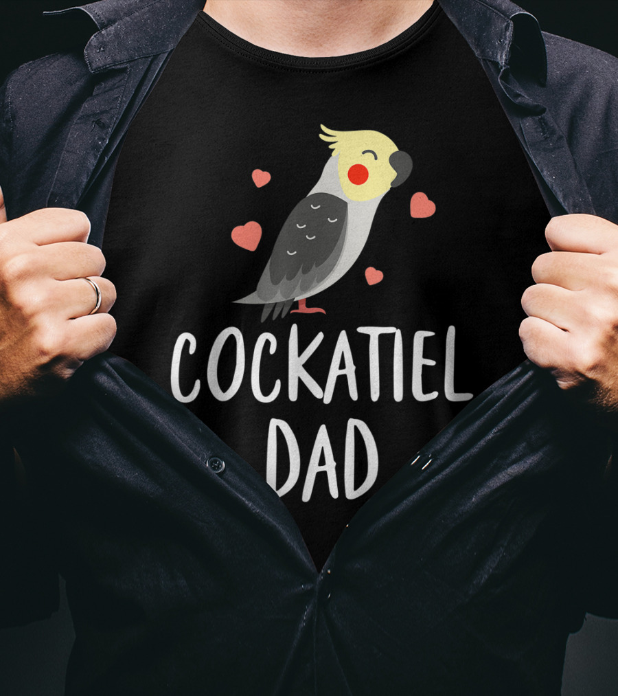 Cockatiel Dad Cute Funny Bird Lover With Hearts T-Shirt