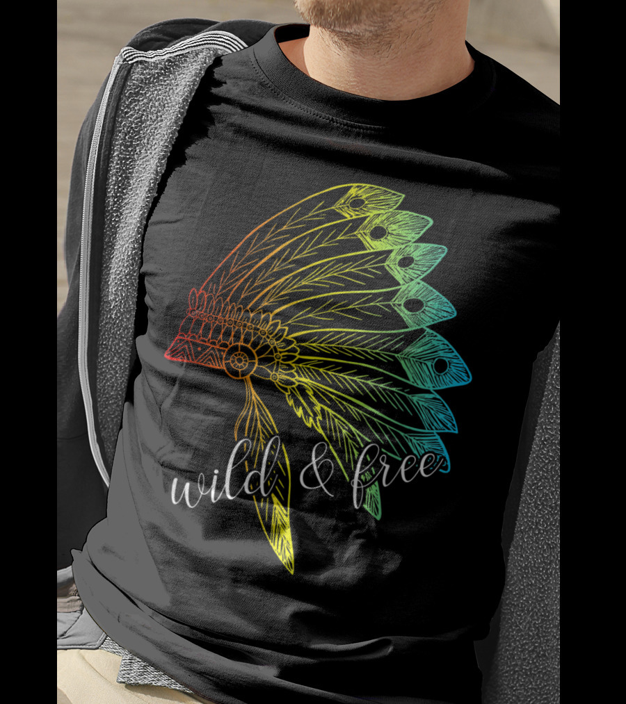 Wild And Free Colored Native American Headdress USA T-Shirt