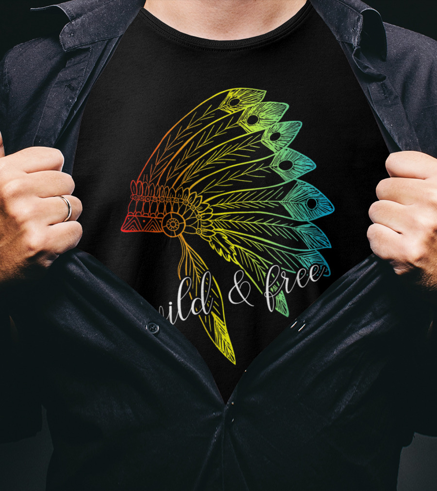 Wild And Free Colored Native American Headdress USA T-Shirt