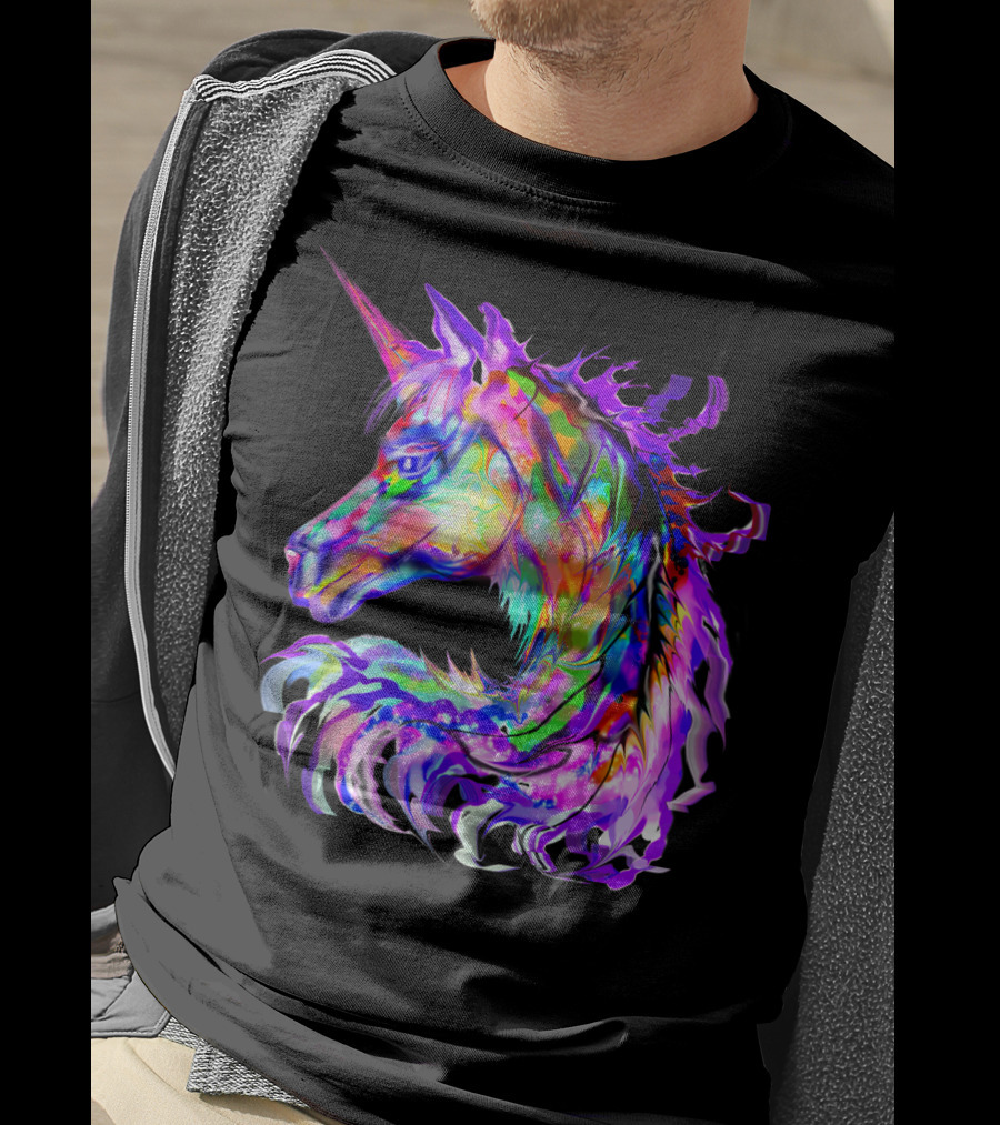 Festival Neon Colorful Rainbow Cute Unicorn Rave T-Shirt