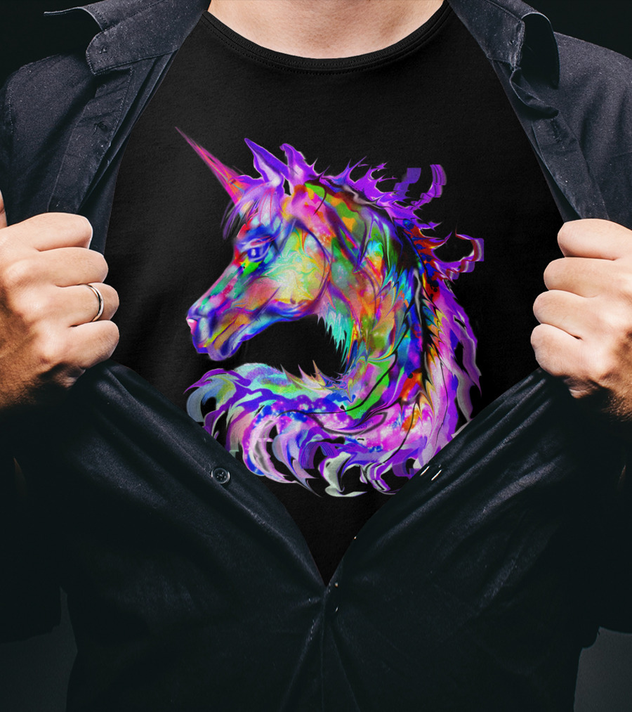 Festival Neon Colorful Rainbow Cute Unicorn Rave T-Shirt