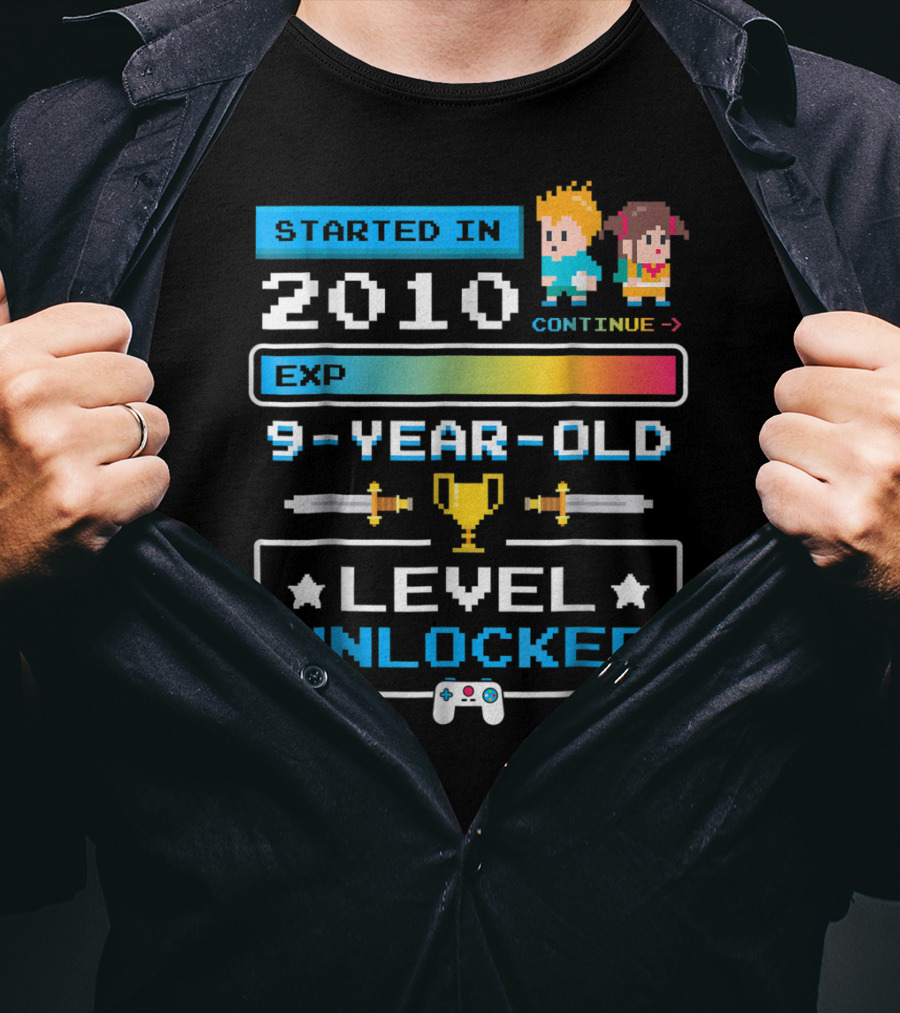 Started In 2010 9 Year Old Level Unlocked Gamer EXP Trophy T-Shirt