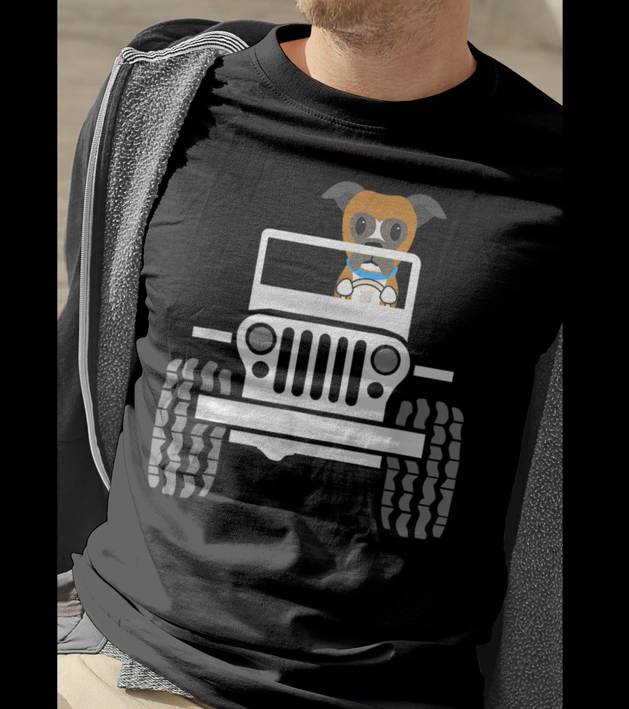 Cute Funny Boxer Dog Driving A Jeep T-Shirt