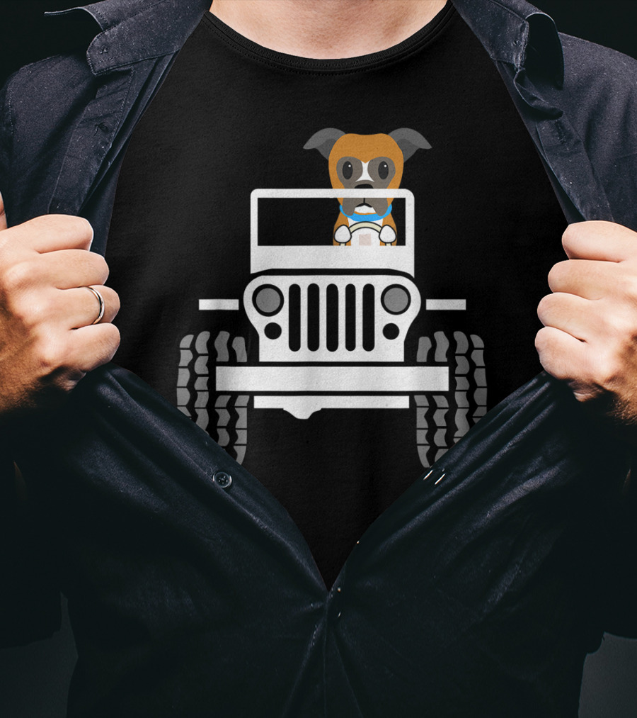 Cute Funny Boxer Dog Driving A Jeep T-Shirt