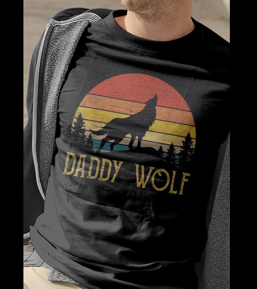 Daddy Wolf Silhouette Sunset Forest Scene T-Shirt