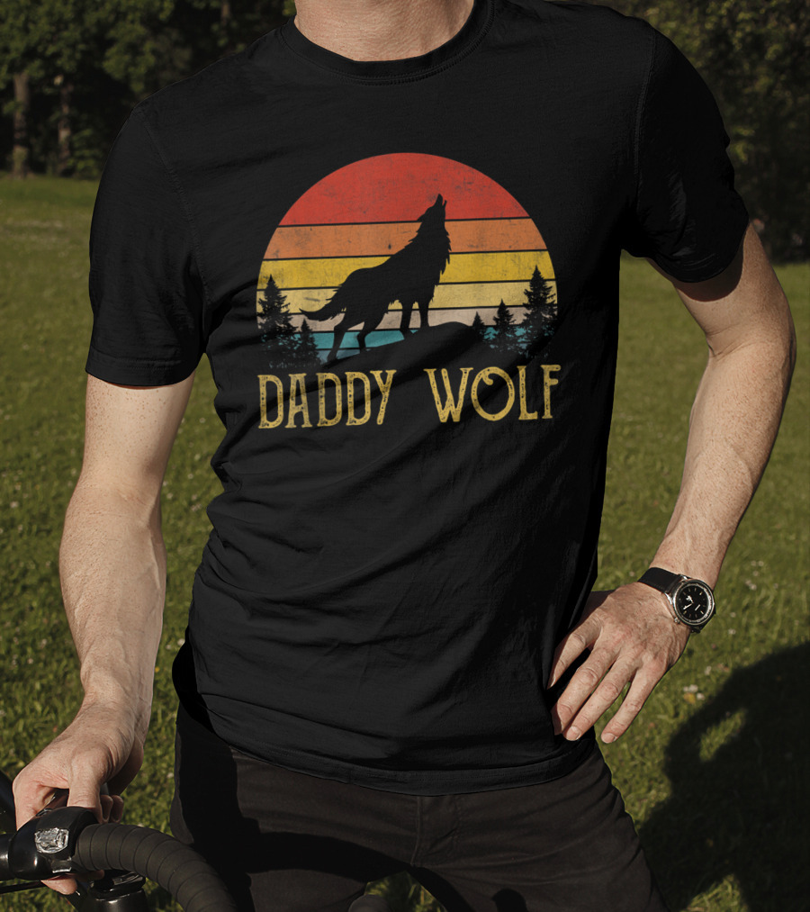 Daddy Wolf Silhouette Sunset Forest Scene T-Shirt